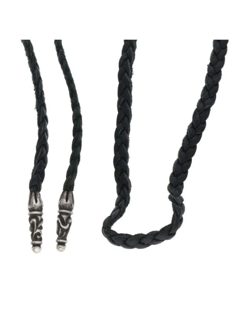 Chrome Hearts Leather Braid Scroll Silver Necklace